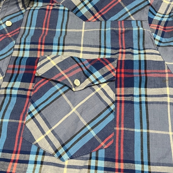 Vintage Wrangler Western Plaid Short Sleeve Cowboy Rancher Button Down Shirt - Picture 5 of 6